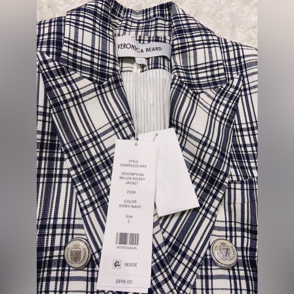 NWT $898 Veronica Beard Miller Plaid Wool Blend Dickey Jacket - Picture 3 of 6